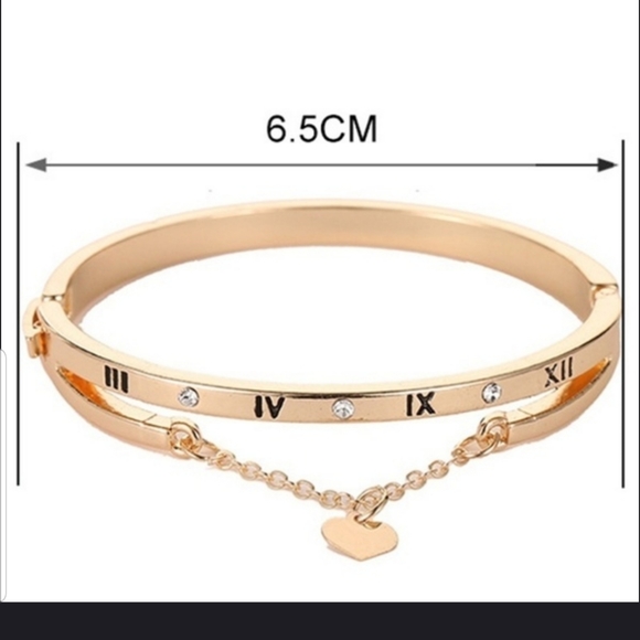 Cute GOLD Roman Numeral bangle bracelet with CZ'S - Picture 3 of 7